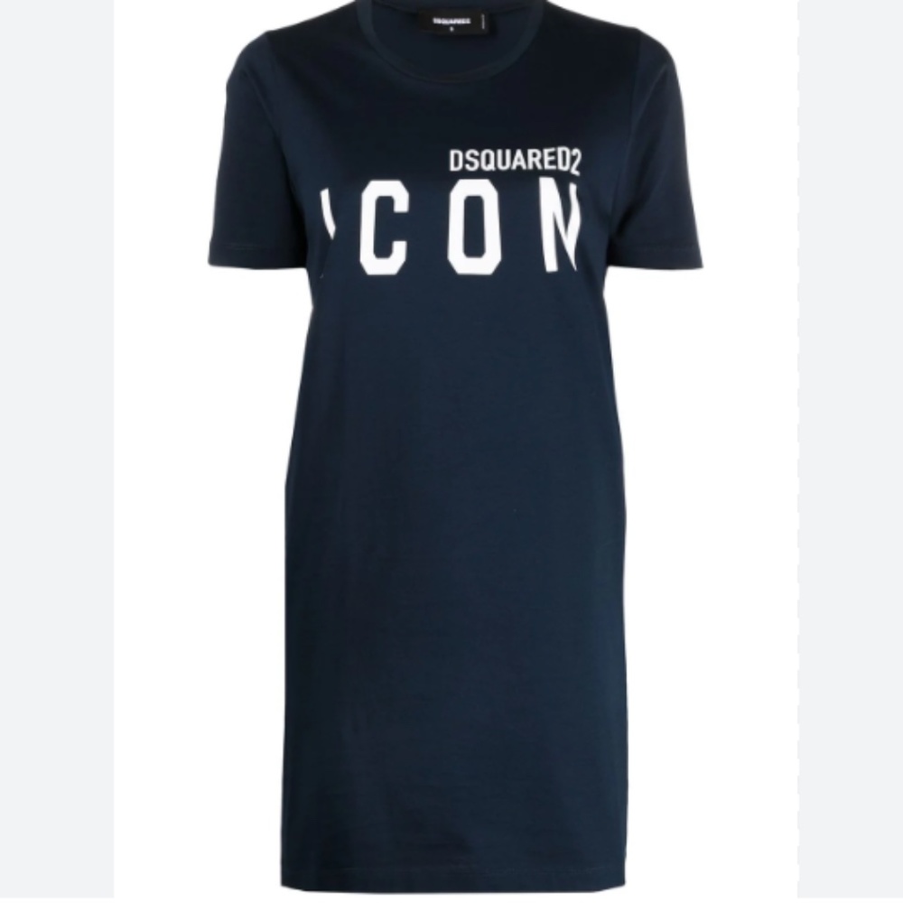 Dsquared 2 Icon Logo Print T-shirt Dress In Blue, Sz. M